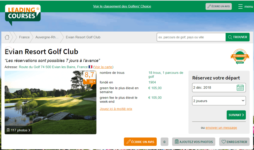 Golf evian - Site web leadingcourses